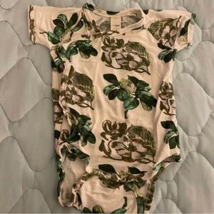 Kate Quinn Magnolia Floral Green and Cream Onesie Bodysuit (Kimono Style) 12-18M